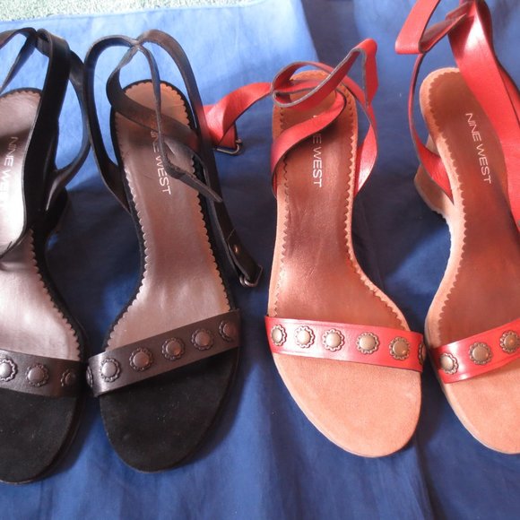 LOT OF 2 PAIRS---NINE WEST WEDGE SANDALS-NEW - Picture 1 of 12